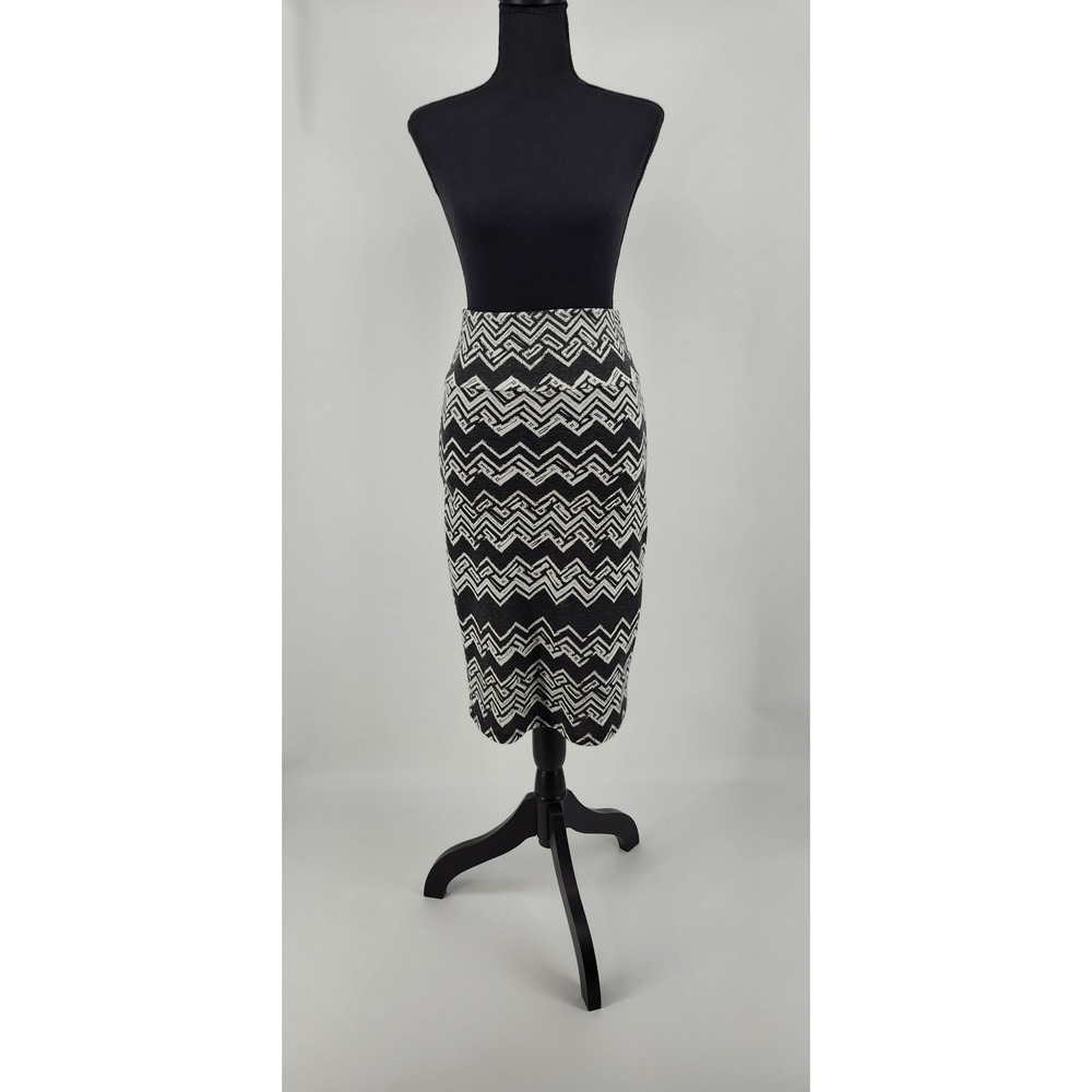 Agnes & Dora Black White Chevron Zig Zag High Waist Pencil Midi Skirt Womens